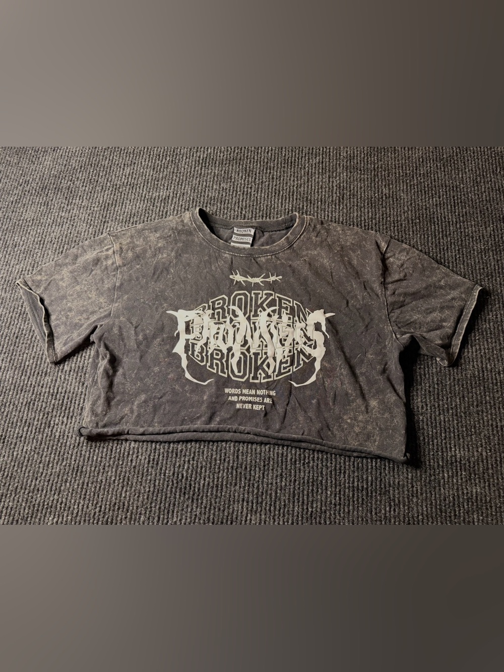 Broken Promises Underworld Acid Wash Crop Tee Black Gray Large